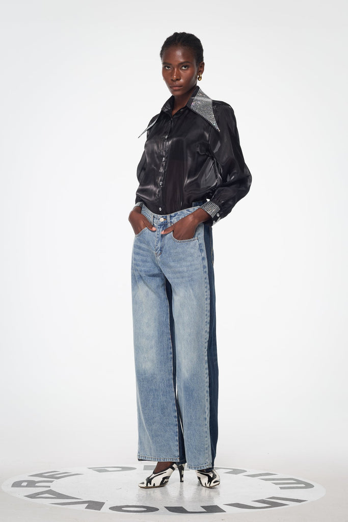 Badurad Rhinestone Lapel Shirt In Black - Stylish black dress for special occasions | Buy Online