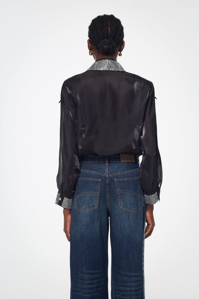 Badurad Rhinestone Lapel Shirt In Black - Stylish black dress for special occasions | Buy Online