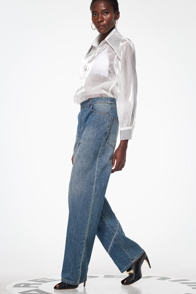 Stylish beautiful dress | Baer Zipper Asymmetric Deconstruct Jeans - Ideal for special occasions