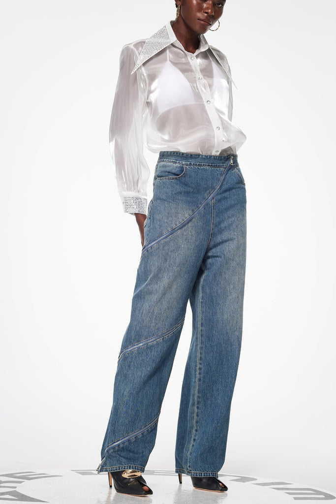 Stylish beautiful dress | Baer Zipper Asymmetric Deconstruct Jeans - Ideal for special occasions