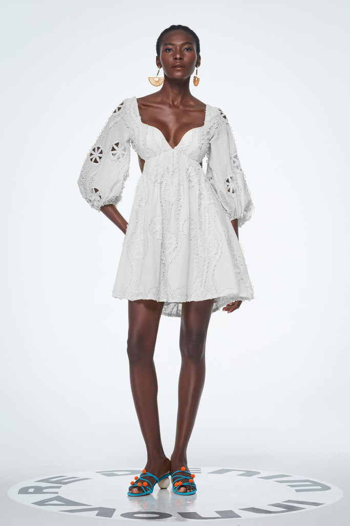 Shop  white dress - Perfect for special occasions | Bahdan Cutout Balloon Sleeve Ruffle Mini Dress In White