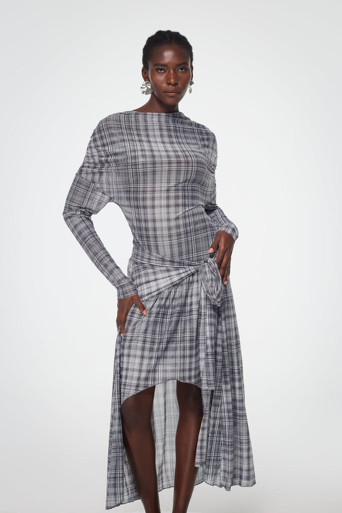 Stylish beautiful dress | Bahija Plaid Asymmetric Split Maxi Dress - Ideal for special occasions