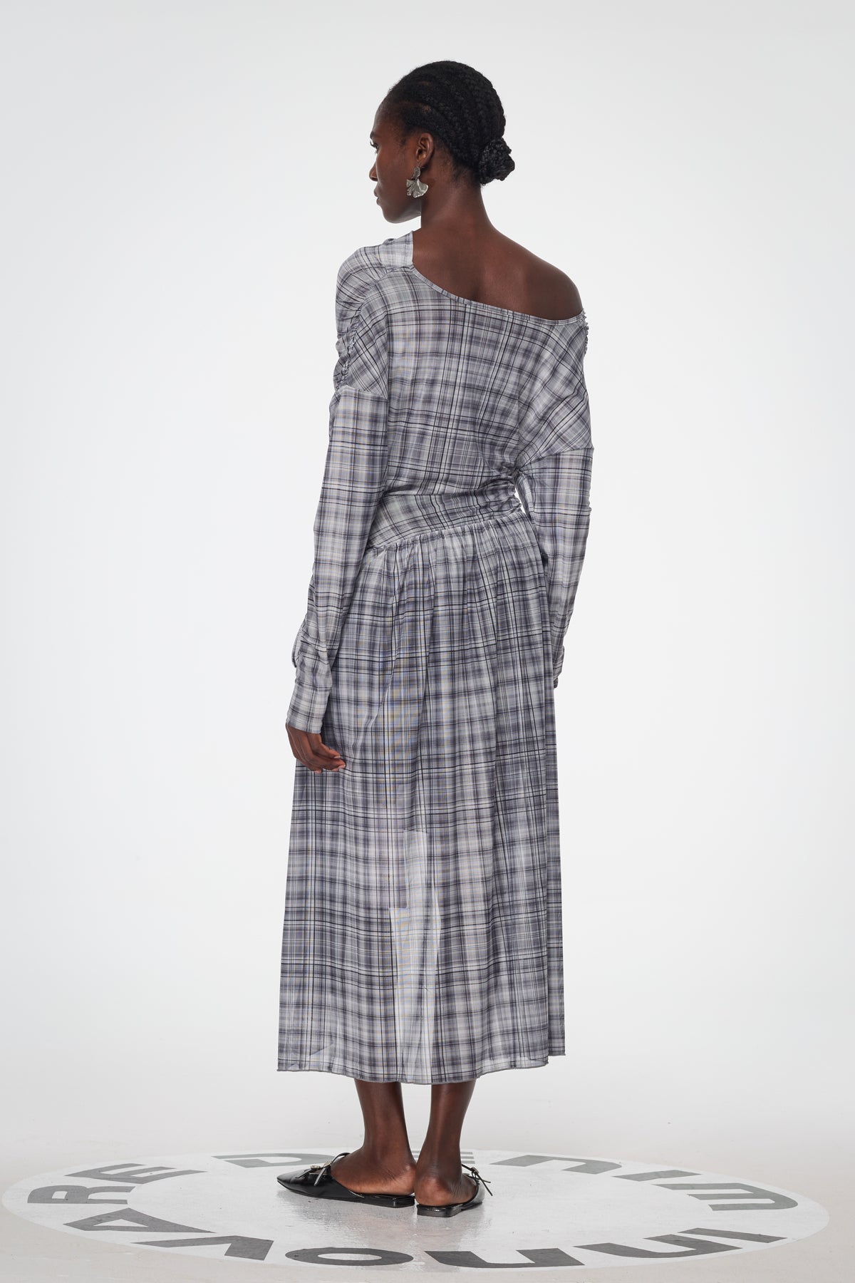 Bahija Plaid Asymmetric Split Maxi Dress