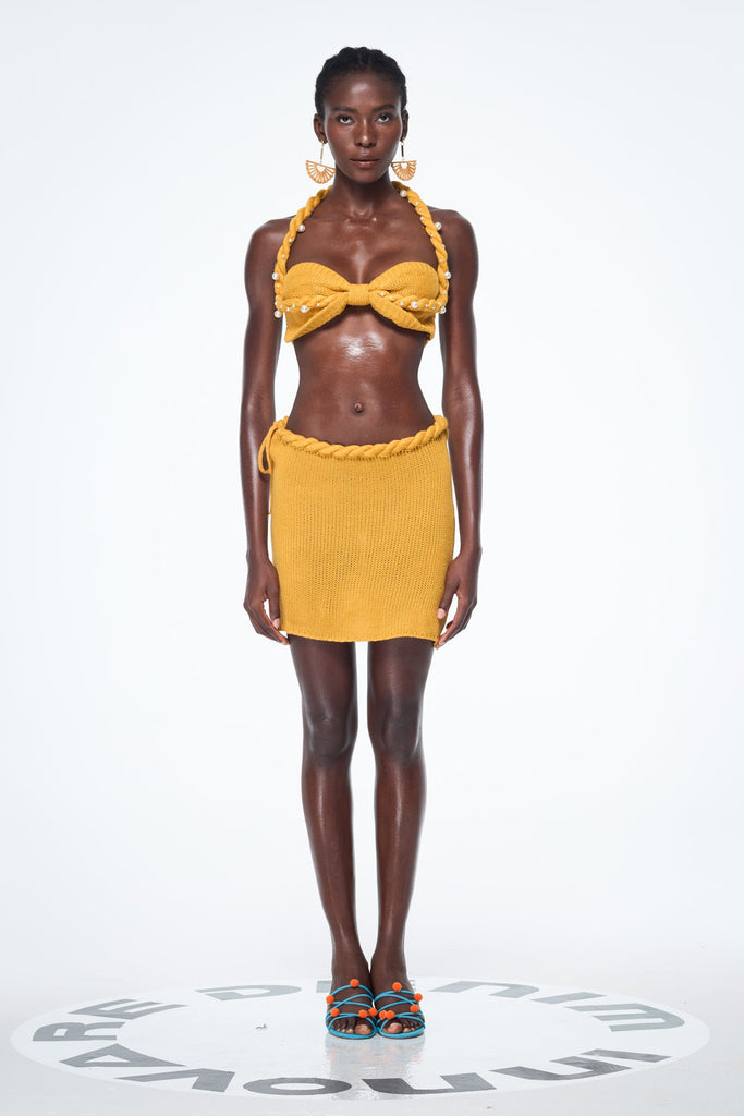 Stylish beautiful dress | Bahtiyar Pearl Halter Neck Knit Skirt Set - Ideal for special occasions