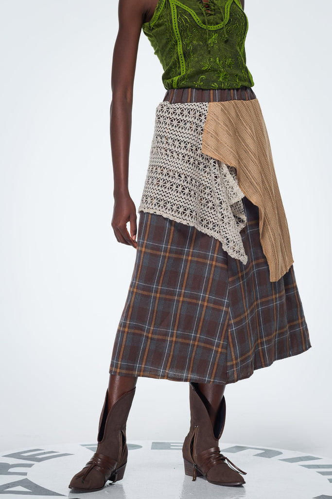 Stylish beautiful maxi | Baila Plaid Patchwork Maxi Skirt - Ideal for special occasions