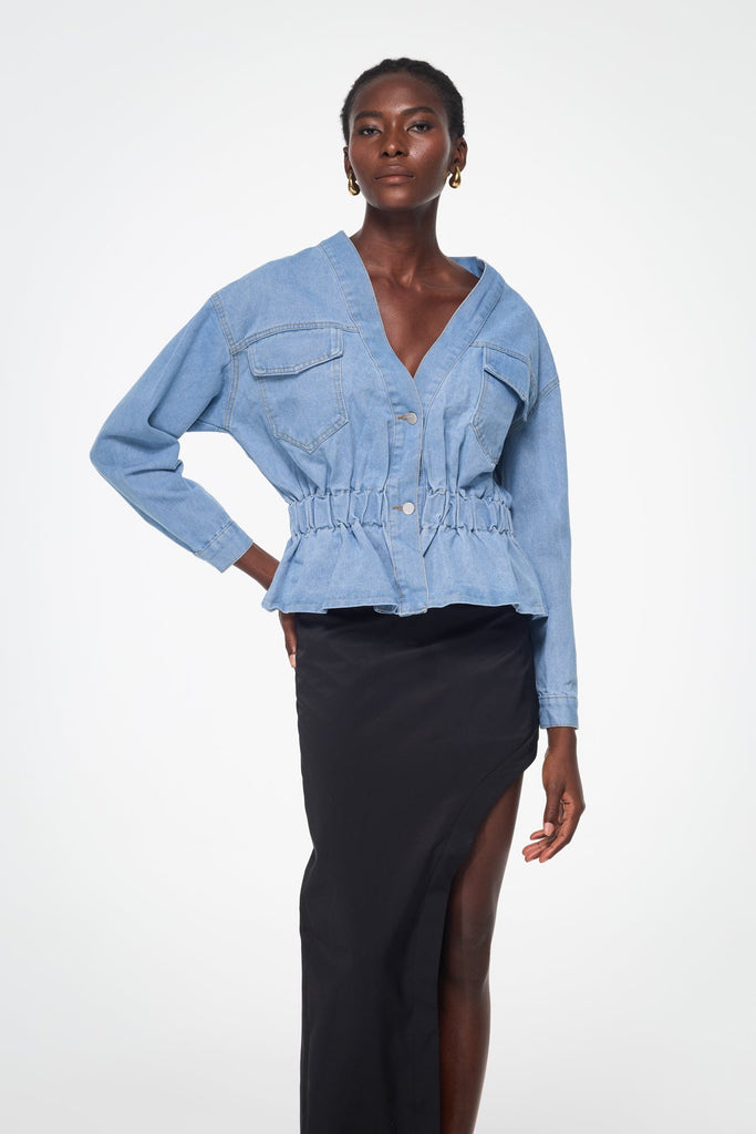 Stylish beautiful dress | Bakr Ruch Off Shoulder Denim Top - Ideal for special occasions