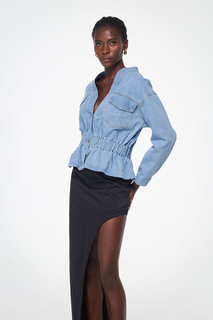 Bakr Ruch Off Shoulder Denim Top - Stylish beautiful dress for special occasions | Buy Online