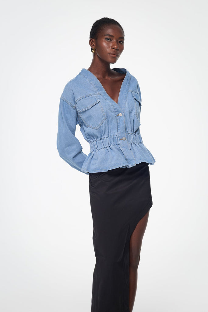 Stylish beautiful dress | Bakr Ruch Off Shoulder Denim Top - Ideal for special occasions