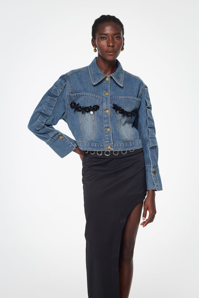 Shop  beautiful dress - Perfect for special occasions | Baktygul Deconstruct Embellished Denim Jacket