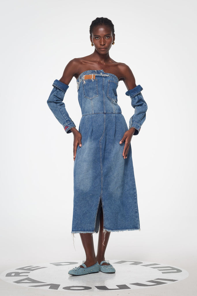 Stylish beautiful dress | Bal Deconstruct Strapless Denim Midi Dress - Ideal for special occasions
