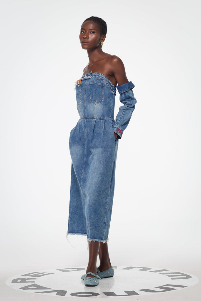 Stylish beautiful dress | Bal Deconstruct Strapless Denim Midi Dress - Ideal for special occasions