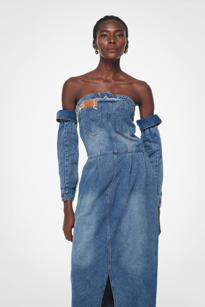 Stylish beautiful dress | Bal Deconstruct Strapless Denim Midi Dress - Ideal for special occasions