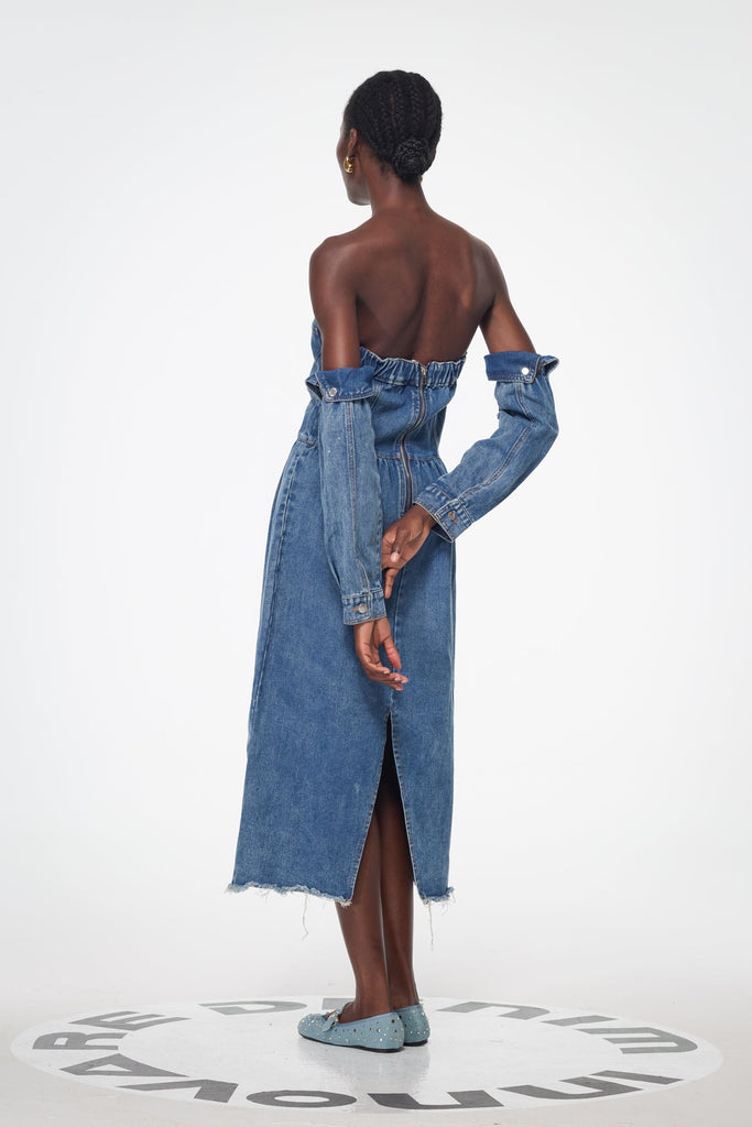 Stylish beautiful dress | Bal Deconstruct Strapless Denim Midi Dress - Ideal for special occasions