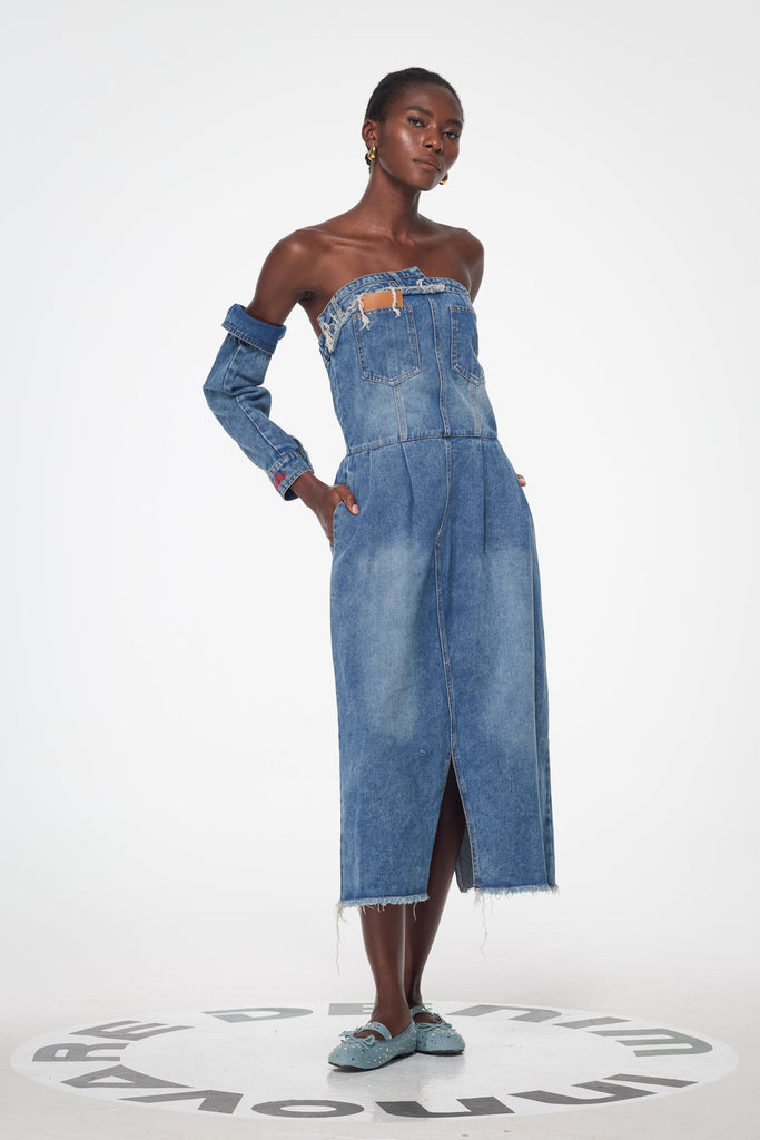 Shop  beautiful dress - Perfect for special occasions | Bal Deconstruct Strapless Denim Midi Dress