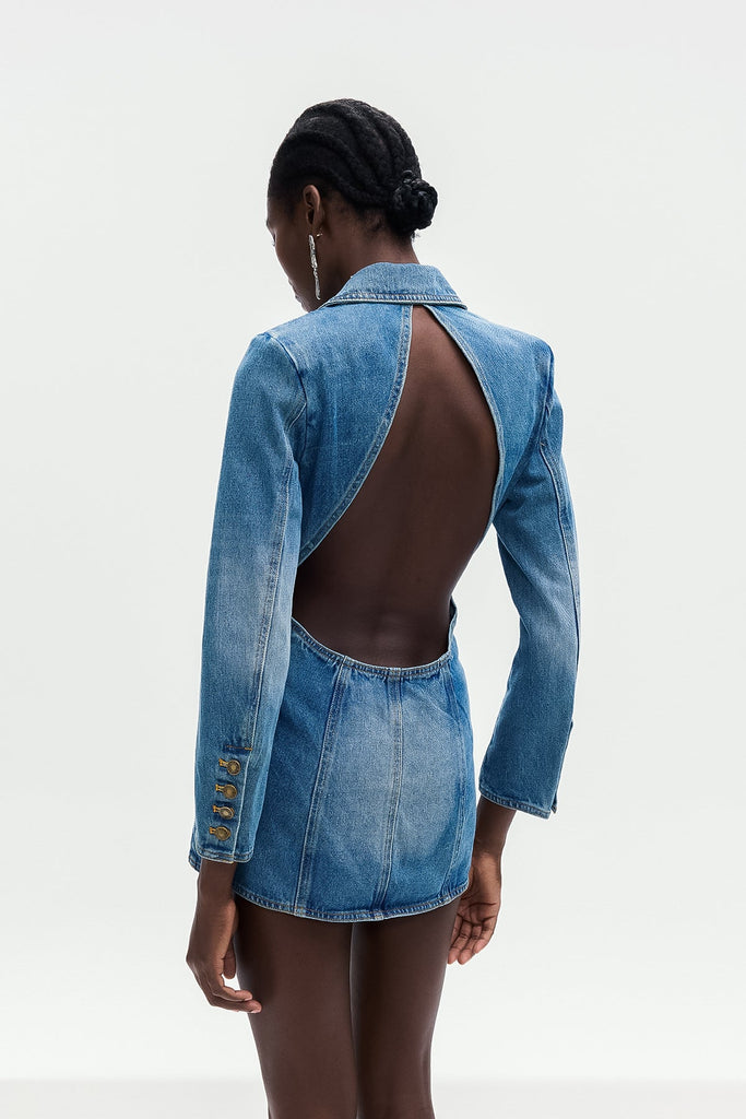 Shop  beautiful dress - Perfect for special occasions | Baldwin Rhinestone Cutout Lapel Denim Mini Dress