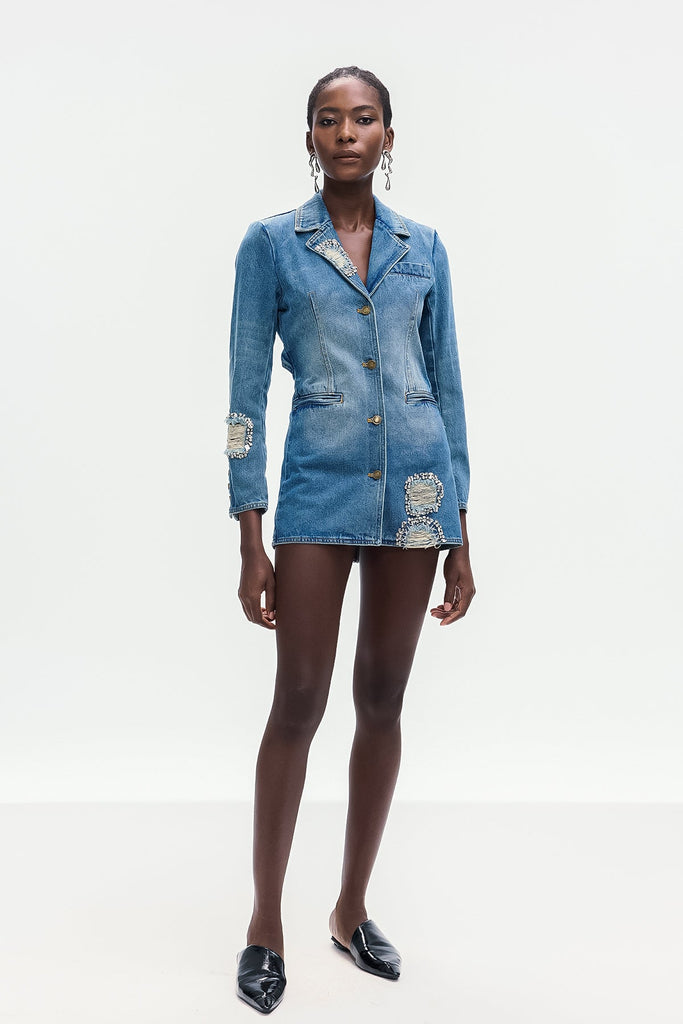 Shop  beautiful dress - Perfect for special occasions | Baldwin Rhinestone Cutout Lapel Denim Mini Dress