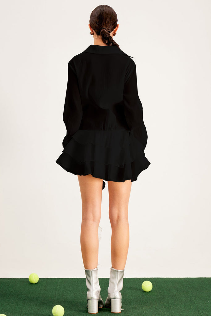 Shop  black dress - Perfect for special occasions | Balfour Ruffle Flower Mini Dress In Black