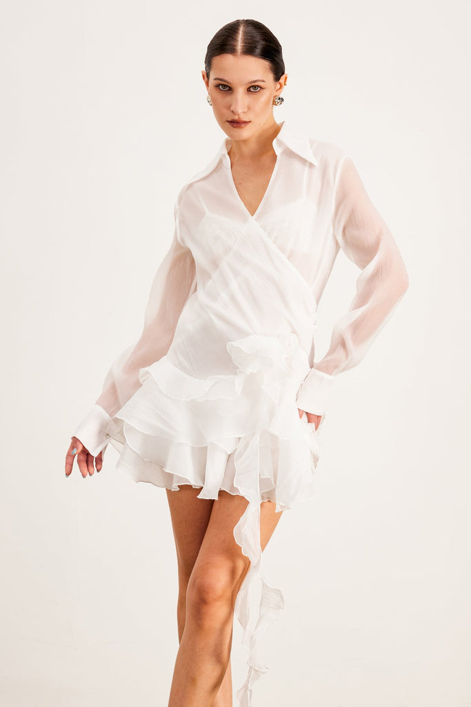 Shop  white dress - Perfect for special occasions | Balfour Ruffle Flower Mini Dress In White