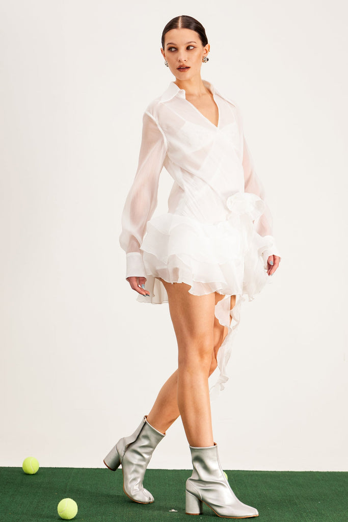 Shop  white dress - Perfect for special occasions | Balfour Ruffle Flower Mini Dress In White