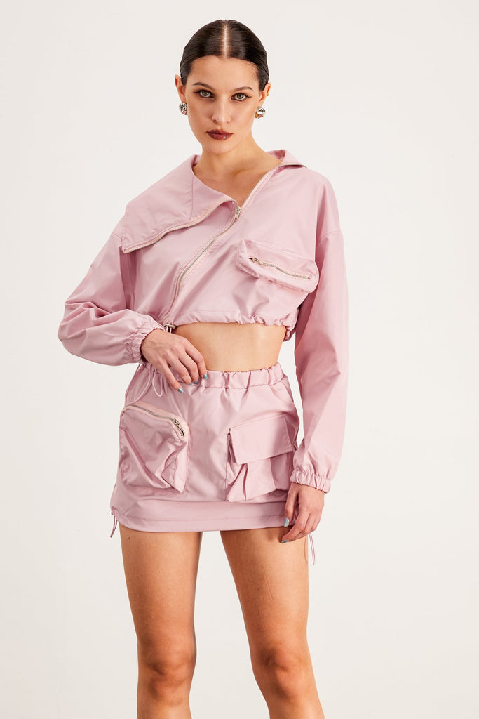 Stylish pink dress | Baltasar Deconstruct Asymmetric Pocket Skirt Set In Pink - Ideal for special occasions