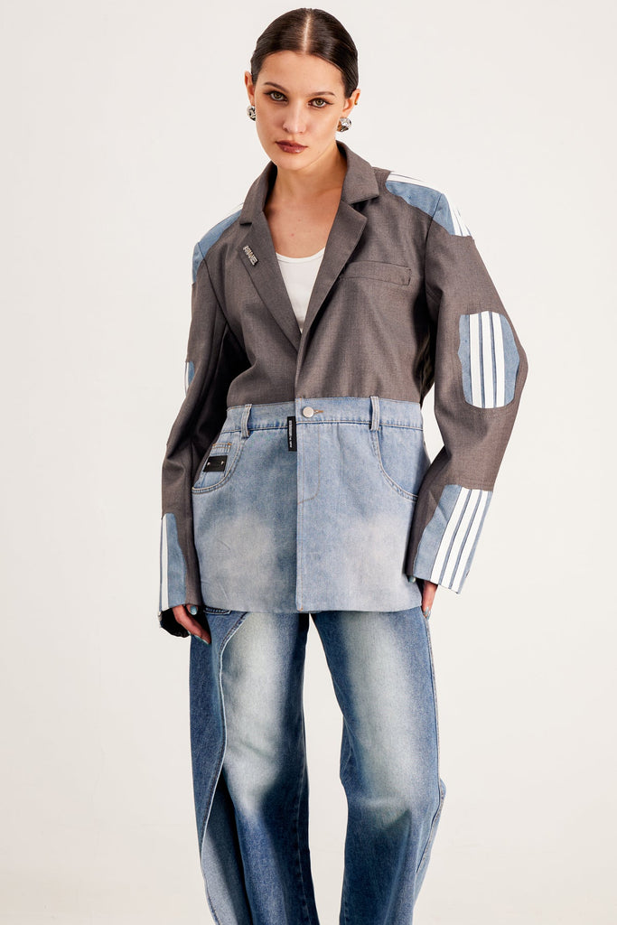 Stylish red dress | Banele Deconstruct Embroidered Stripe Jacket - Ideal for special occasions