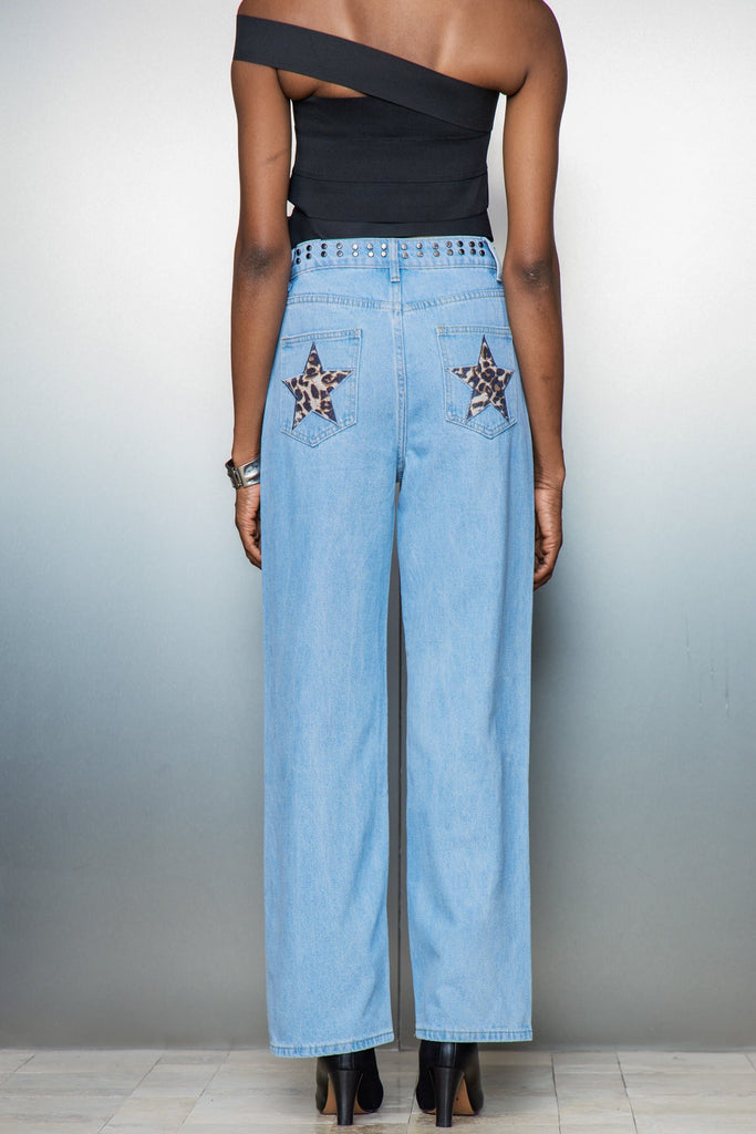 Shop  blue dress - Perfect for special occasions | Banquo Star Embellished Wide Jeans In Blue