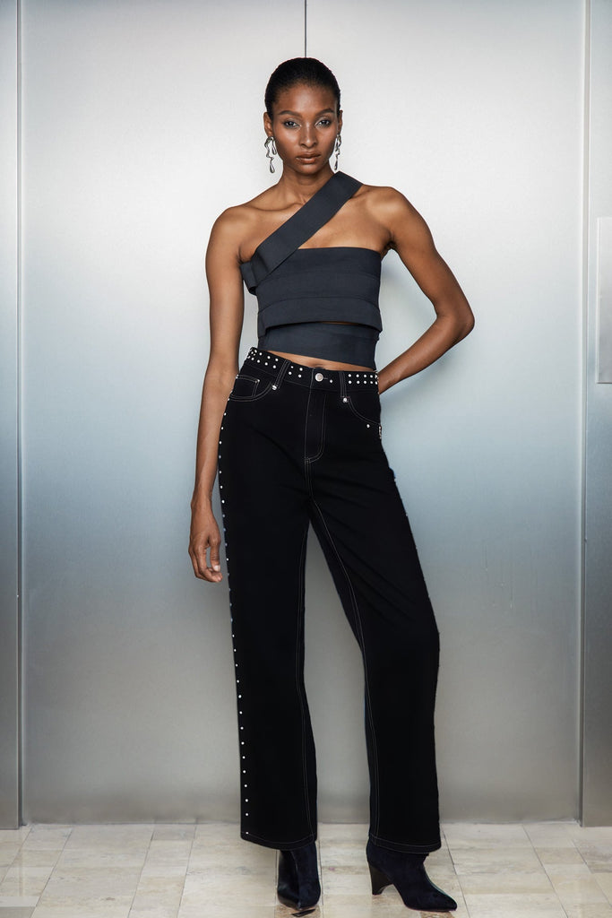 Banquo Star Embellished Wide Jeans In Black - Stylish black dress for special occasions | Buy Online