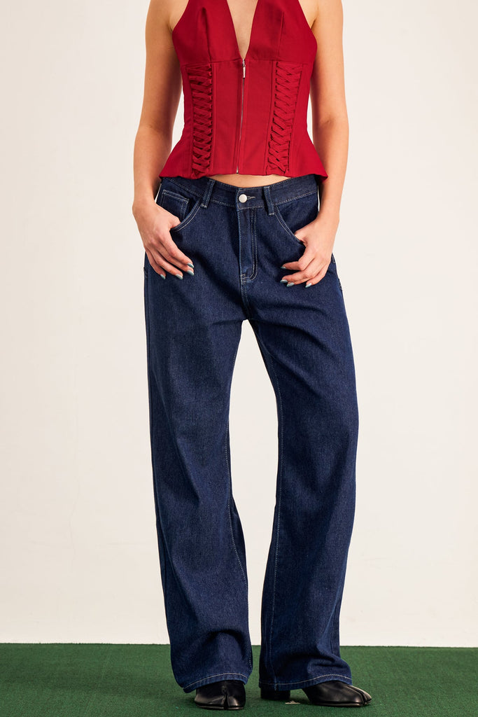 Banquo Star Wide Leg Jeans In Deep Blue - Stylish blue dress for special occasions | Buy Online
