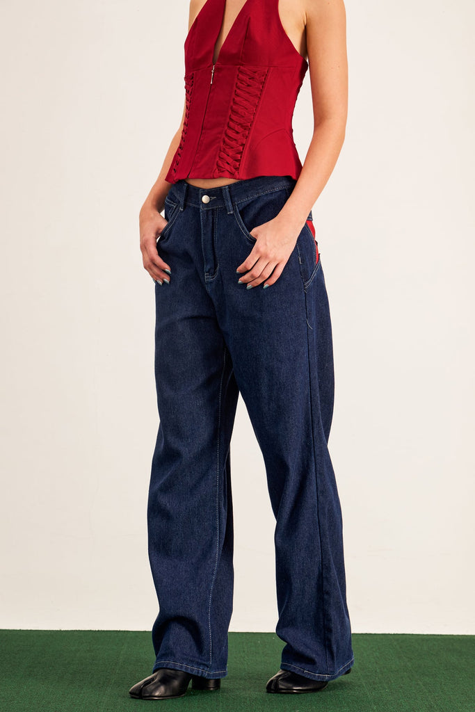 Banquo Star Wide Leg Jeans In Deep Blue - Stylish blue dress for special occasions | Buy Online