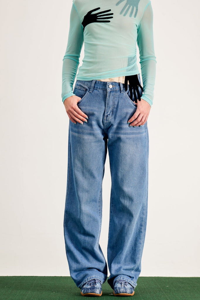 Banquo Star Wide Leg Jeans In Slight Blue - Stylish blue dress for special occasions | Buy Online
