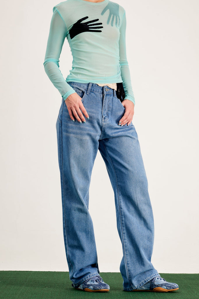 Banquo Star Wide Leg Jeans In Slight Blue - Stylish blue dress for special occasions | Buy Online