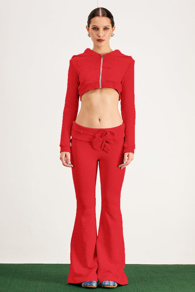 Stylish red dress | Bao Hooded Crop Bootcut Pants Set In Red - Ideal for special occasions