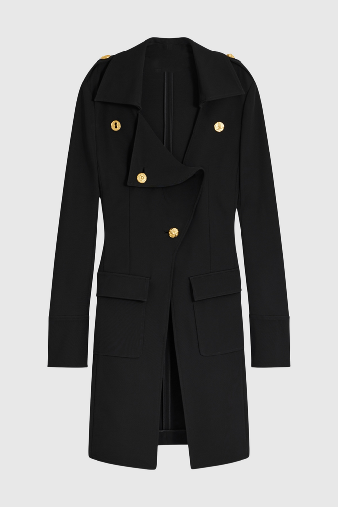 Shop  beautiful dress - Perfect for special occasions | Baraia Asymmetric Gold-buttoned Embellished Coat