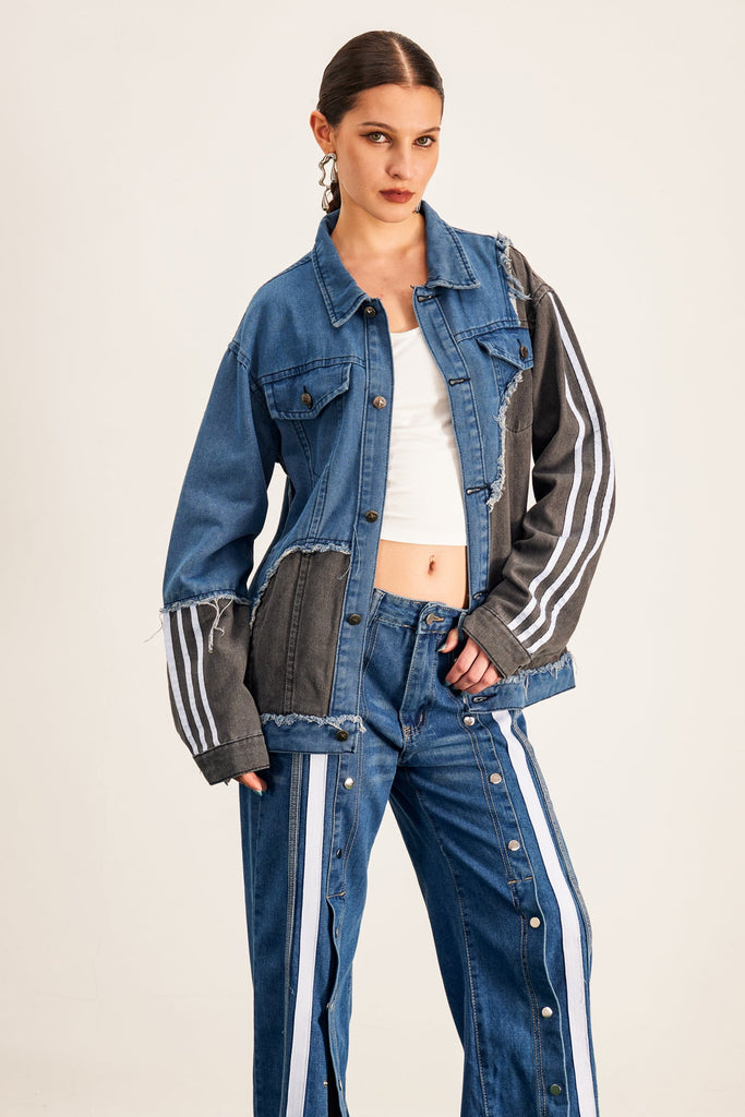 Stylish beautiful dress | Barbora Asymmetric Deconstruct Stripe Denim Jacket - Ideal for special occasions