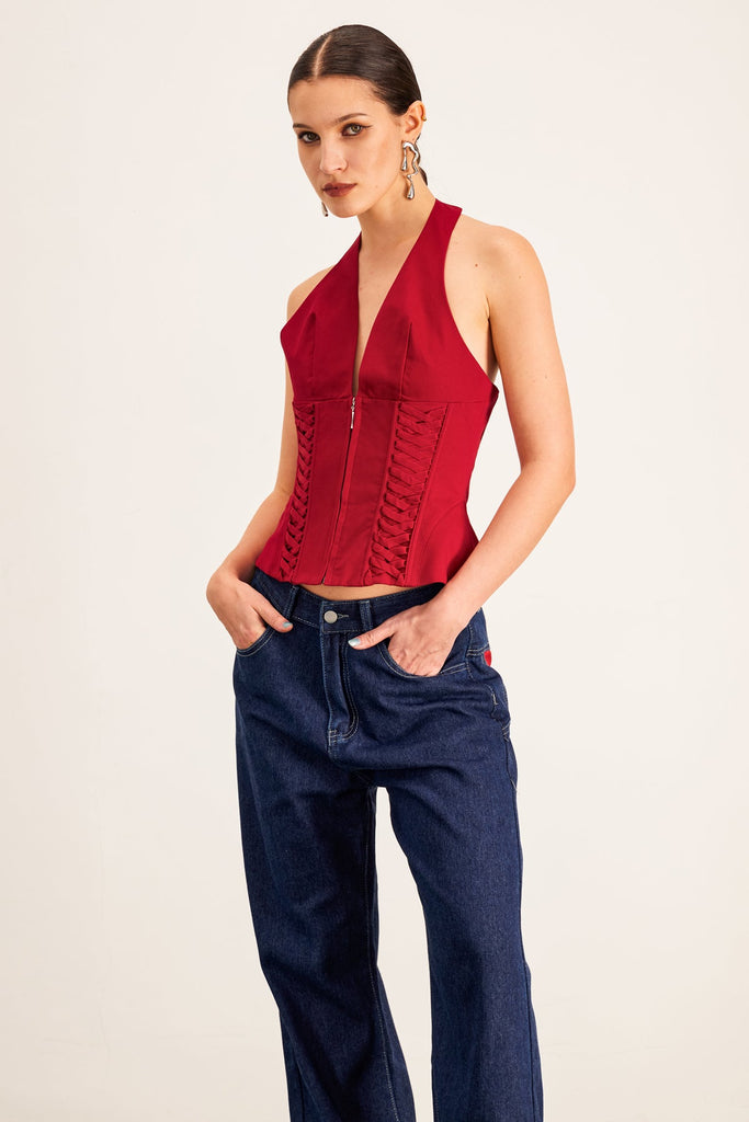 Stylish beautiful dress | Barclay Lace Up Halter Neck Corset Top - Ideal for special occasions
