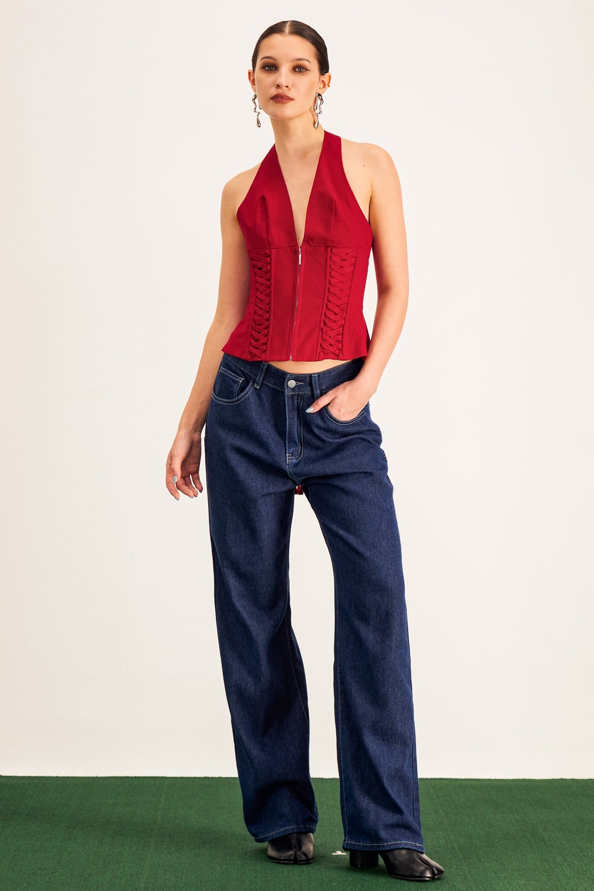 Barclay Lace Up Halter Neck Corset Top