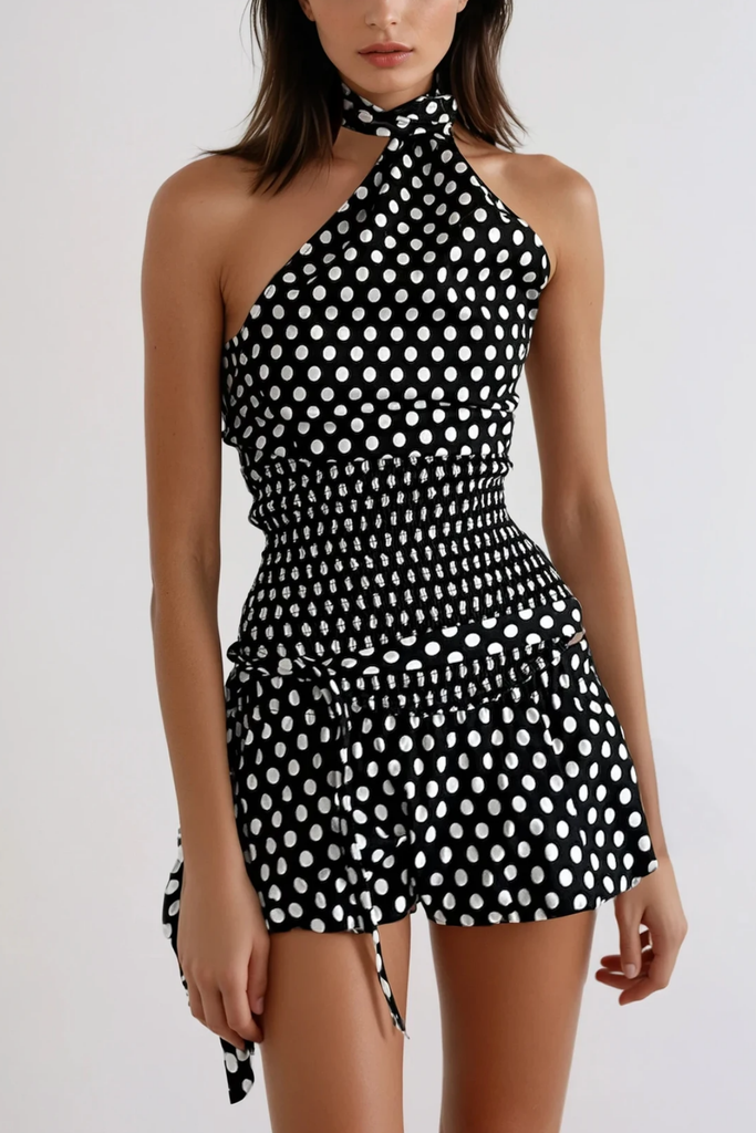 Bartek Dot Halter Neck Bow Skirt Set In Black - Stylish black dress for special occasions | Buy Online