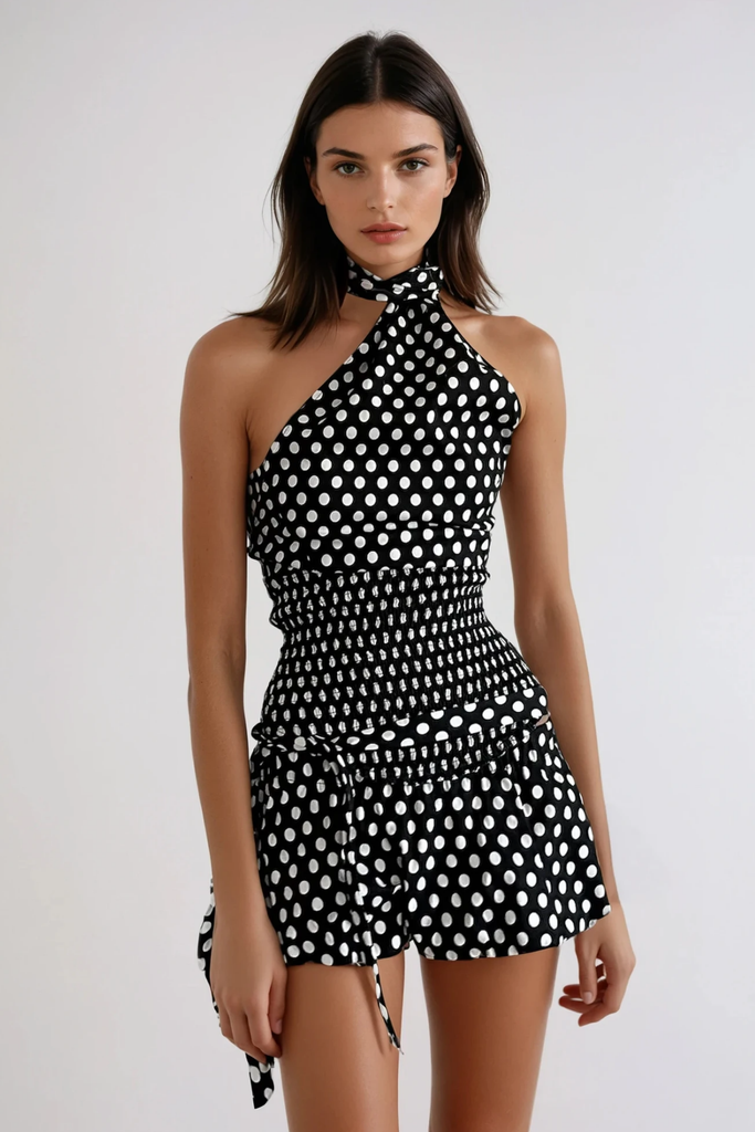 Shop  black dress - Perfect for special occasions | Bartek Dot Halter Neck Bow Skirt Set In Black