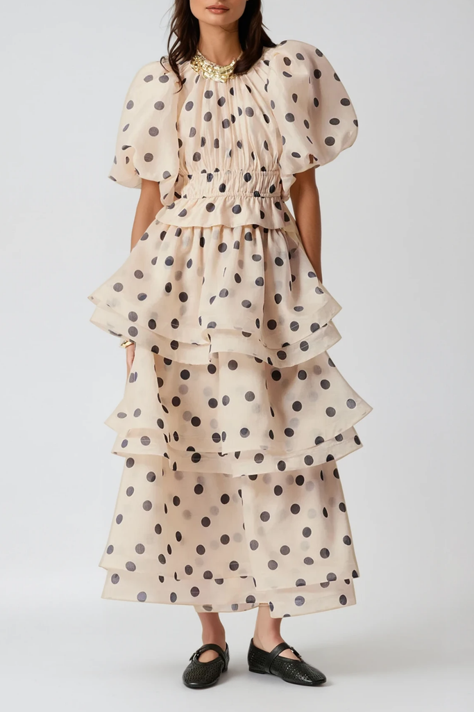 Shop  beautiful dress - Perfect for special occasions | Bartholomei Balloon Sleeve Dot Ruffle Skirt Set