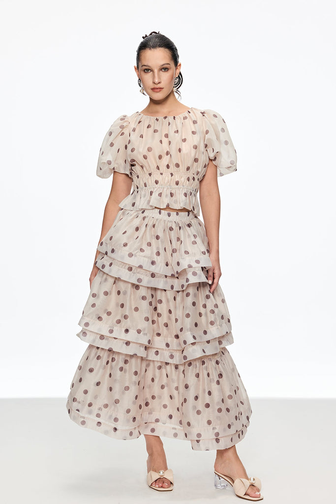 Shop  beautiful dress - Perfect for special occasions | Bartholomei Balloon Sleeve Dot Ruffle Skirt Set