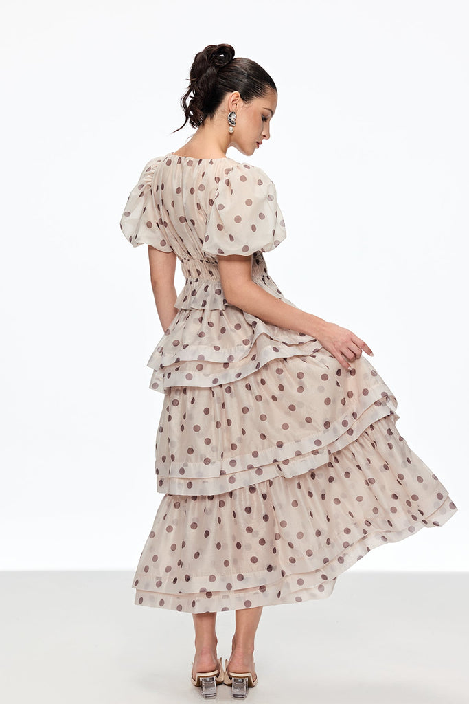 Stylish beautiful dress | Bartholomei Balloon Sleeve Dot Ruffle Skirt Set - Ideal for special occasions