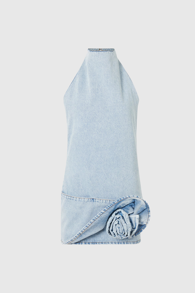 Stylish beautiful dress | Bartolomej Flower Backless Denim Mini Dress - Ideal for special occasions
