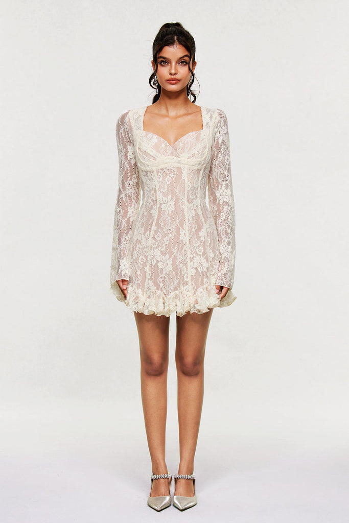 Stylish white dress | Bartosz Lace Ruffle Mini Dress In White - Ideal for special occasions