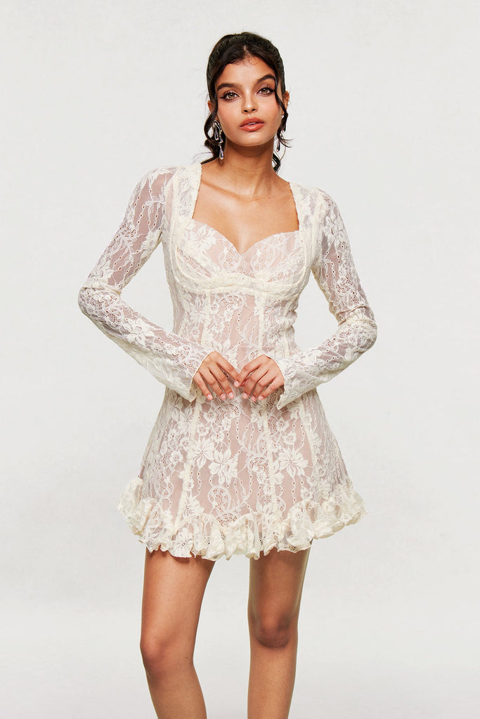 Stylish white dress | Bartosz Lace Ruffle Mini Dress In White - Ideal for special occasions
