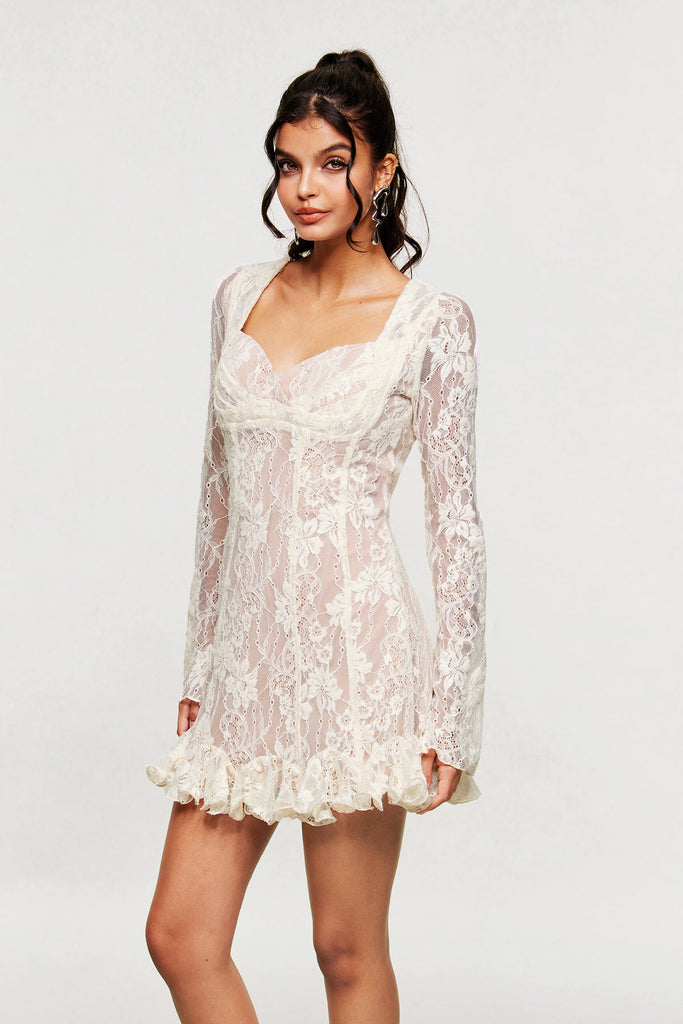 Stylish white dress | Bartosz Lace Ruffle Mini Dress In White - Ideal for special occasions
