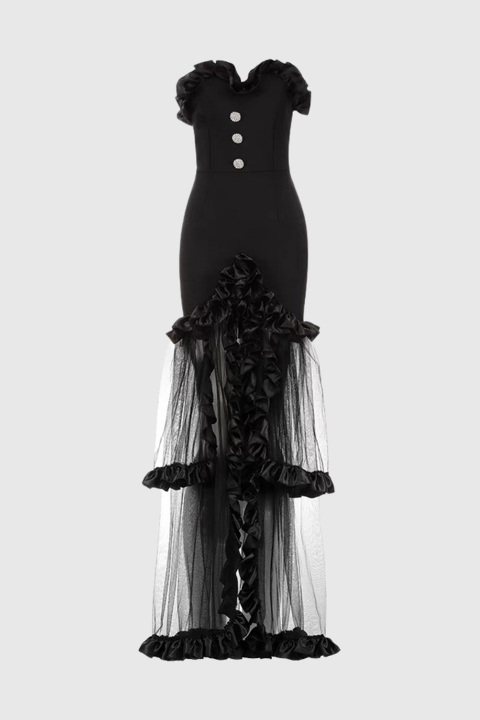 Stylish beautiful dress | Barukh Ruffle Strapless Mesh Maxi Dress - Ideal for special occasions