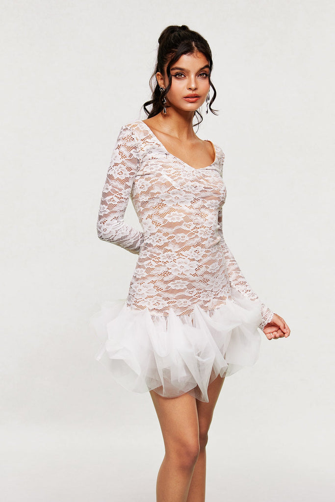 Stylish beautiful dress | Barun Lace Mesh V Neck Mini Dress - Ideal for special occasions