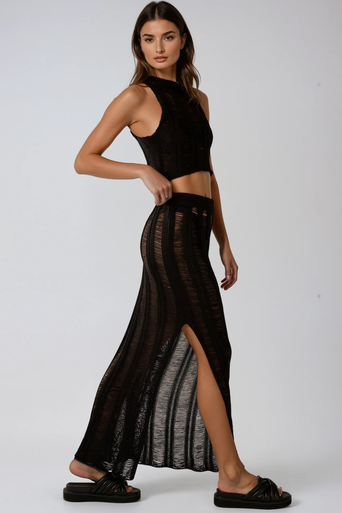 Barys Torn Cutout Knit Skirt Set - Stylish beautiful dress for special occasions | Buy Online