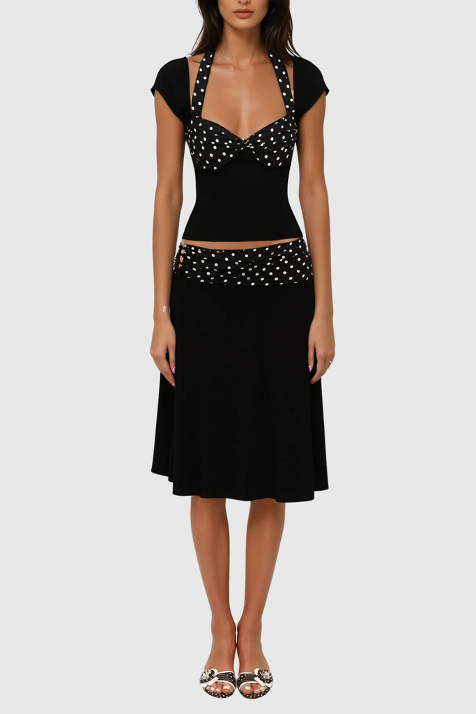 Stylish beautiful dress | Bastet Dot Halter Neck Ruffle Skirt Set - Ideal for special occasions