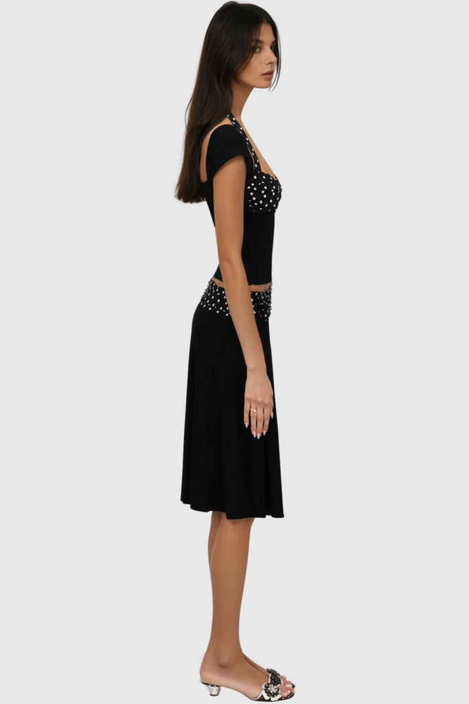 Shop  beautiful dress - Perfect for special occasions | Bastet Dot Halter Neck Ruffle Skirt Set